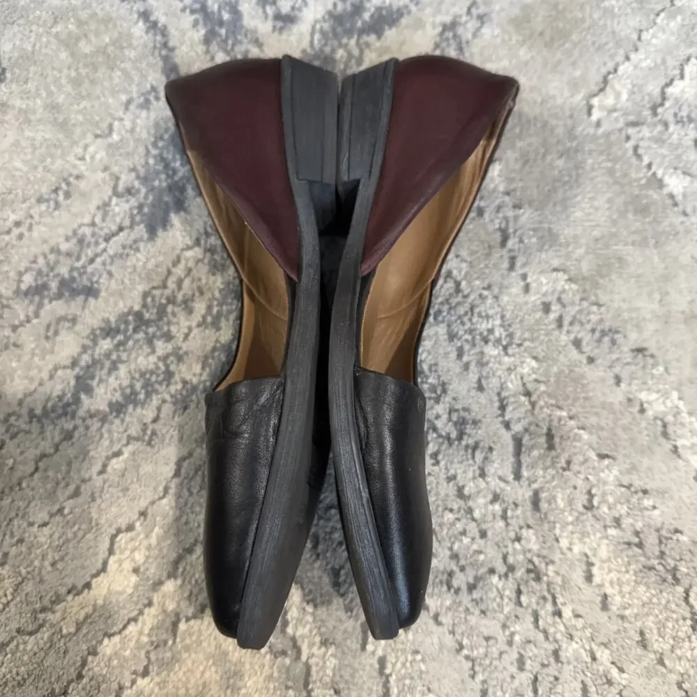 Bueno Opal Half Merlot Half Black Leather Pointed Toe Flats Women Sz 38 7.5